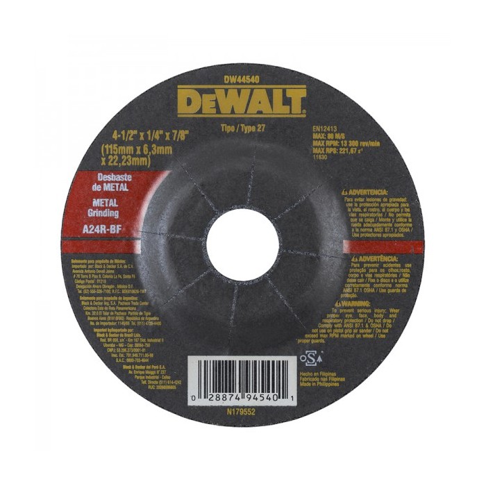 Disco abrasivo desbaste metal 4-1/2? x 1/4? – DeWALT