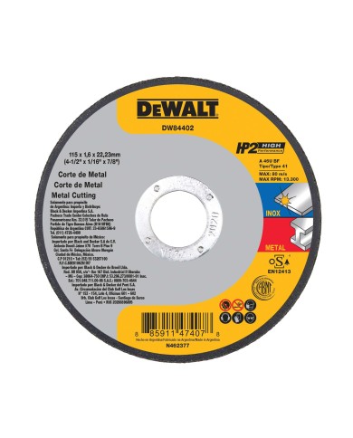 Disco De Corte 1,6mm 4-1/2 115mm Hierro/inox Dw84402