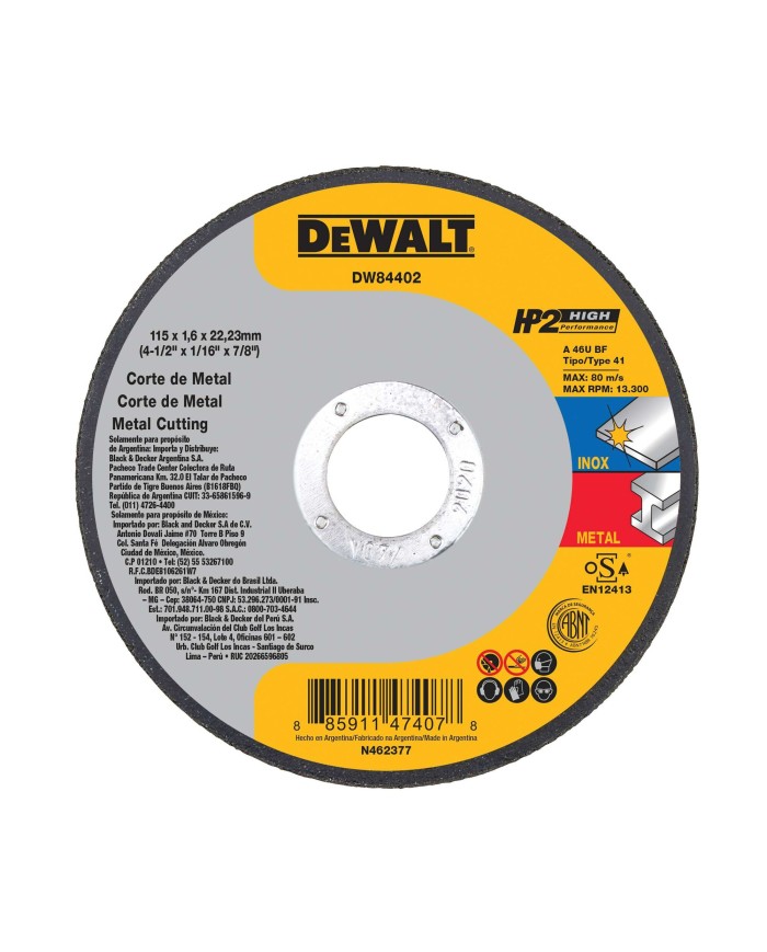 Disco De Corte 1,6mm 4-1/2 115mm Hierro/inox Dw84402