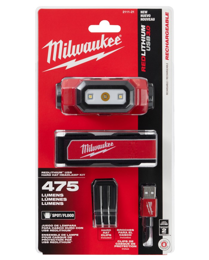 Linterna para casco y cabeza. con cintillo y 3 clips, 475 Lumens Led USB