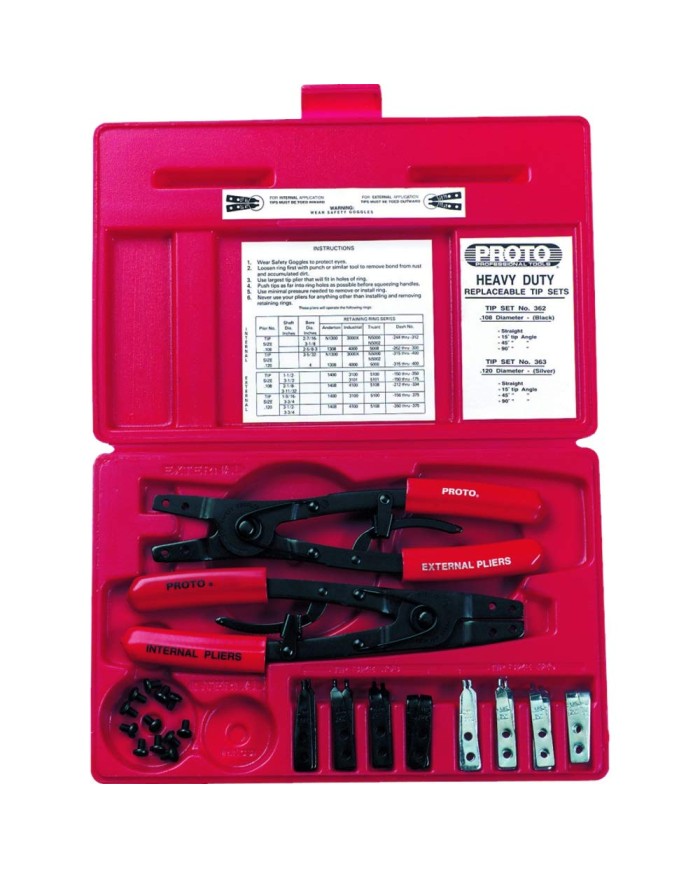 Juego de alicates para anillos de retención interior y exterior 10" 30 piezas