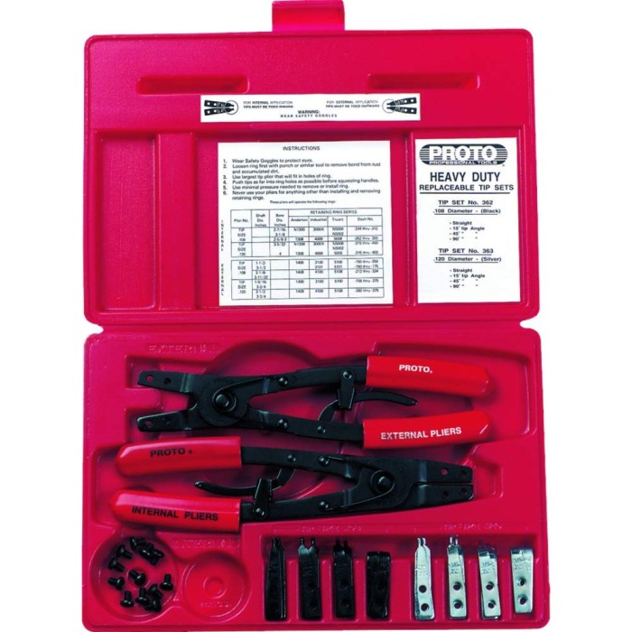 Juego de alicates para anillos de retención interior y exterior 10" 30 piezas