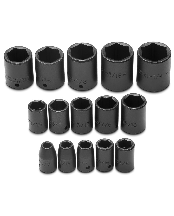 Juego de dados de impacto de 1/2 de 3/8 a 1" 1/4 6pt 15piezas Proto
