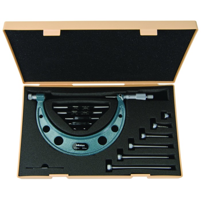 Juego de Micrómetros Exteriores 0 a 100MM x 0.01mm Mitutoyo