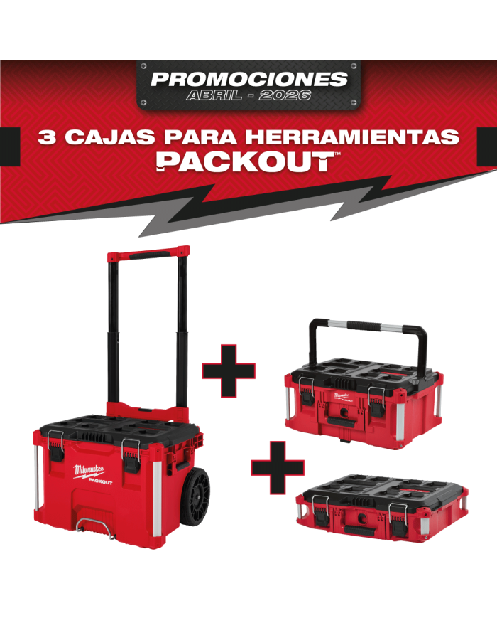 PROMO MILWAUKE: Caja de herramientas con ruedas PACKOUT™ GRATIS Caja PACKOUT 6" 5/8 y Caja PACKOUT 11" 1/8