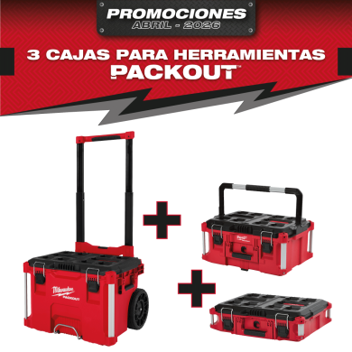 PROMO MILWAUKE: Caja de herramientas con ruedas PACKOUT™ GRATIS Caja PACKOUT 6" 5/8 y Caja PACKOUT 11" 1/8