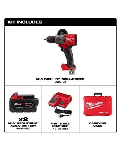 PROMO MILWAUKEE: Kit Taladro Atornillador Inalámbrico M18™ 1/2" (2903-22) + 2 baterías de 5.0 A.H