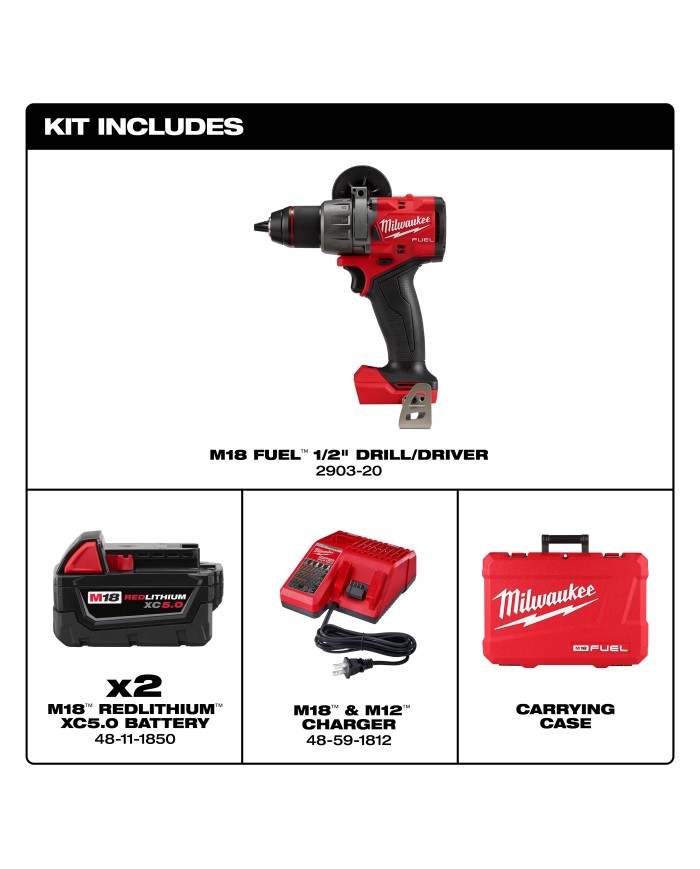 PROMO MILWAUKEE: Kit Taladro Atornillador Inalámbrico M18™ 1/2" (2903-22) + 2 baterías de 5.0 A.H