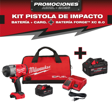 PROMO MILWAUKEE: Kit Pistola de impacto + 1 baterías  XC 5.0 + 1 Cargador GRATIS 1 Batería M18™ FORGE™  XC 8.0