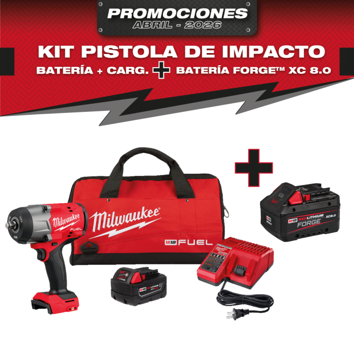 PROMO MILWAUKEE: Kit Pistola de impacto + 1 baterías  XC 5.0 + 1 Cargador GRATIS 1 Batería M18™ FORGE™  XC 8.0