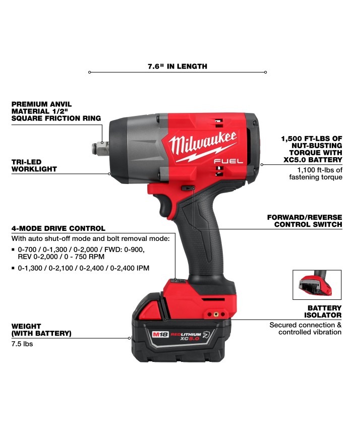 PROMO MILWAUKEE: Kit Pistola de impacto + 1 baterías  XC 5.0 + 1 Cargador GRATIS 1 Batería M18™ FORGE™  XC 8.0