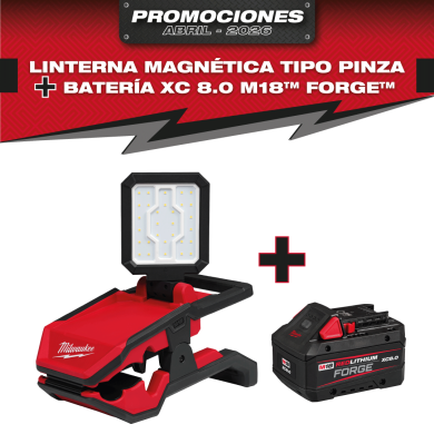 PROMO ABRIL: Linterna Milwaukee magnética tipo pinza M18™ ROVER™ (2358-20) 1500 lumens GRATIS: Batería M18™ FORGE™ XC 8.0 AMP