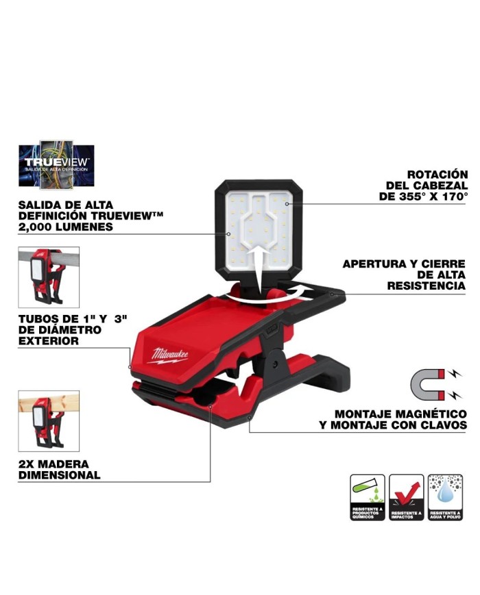 PROMO ABRIL: Linterna Milwaukee magnética tipo pinza M18™ ROVER™ (2358-20) 1500 lumens GRATIS: Batería M18™ FORGE™ XC 8.0 AMP