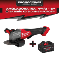 PROMO MILWAUKEE: Amoladora Milwaukee inalámbrica 4"1/2 - 6" M18™ (3670-20) GRATIS Batería M18™ FORGE™ 8.0 AMP