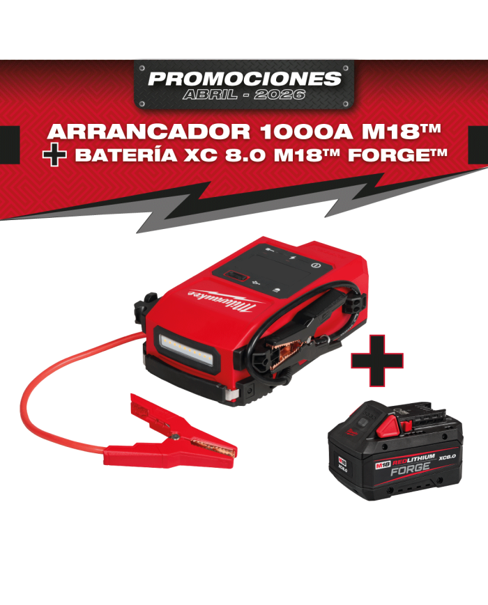 PROMO MILWAUKEE: Arrancador Milwaukee 1000 A M18™ (3841-20) GRATIS batería M18™ FORGE™ XC 8.0 AMP (48-11-1881)