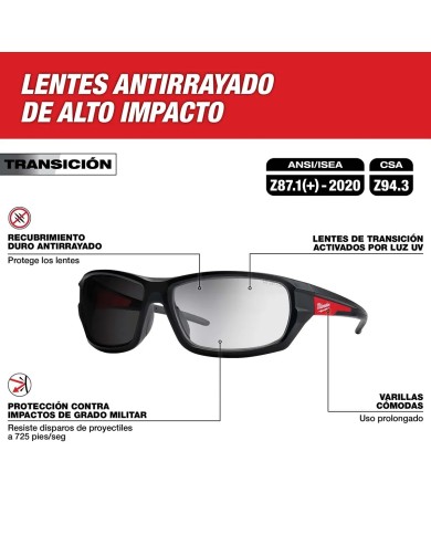 PROMO MILWAUKEE: Gafas de protección Fotocromáticas con Lunas Transitions milwaukee (48-73-2128) antiempañantes