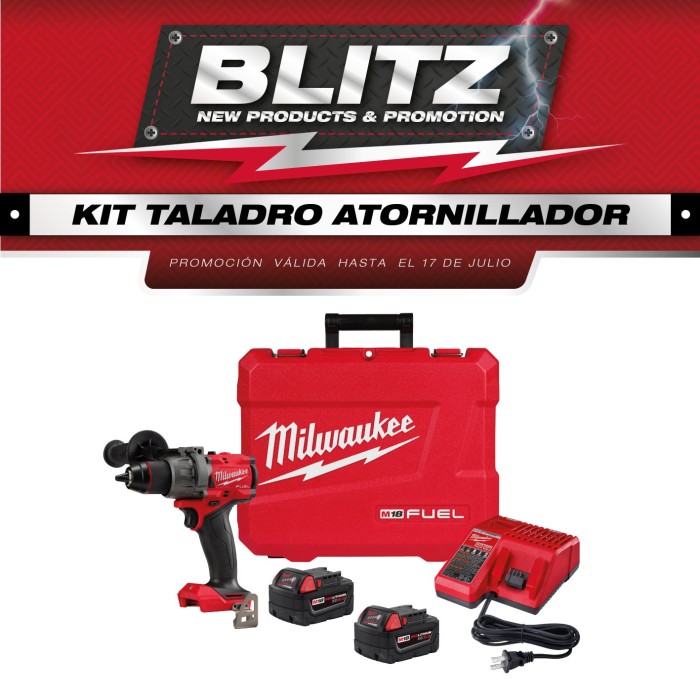 PROMO MILWAUKEE: Kit Taladro Atornillador Inalámbrico M18™ 1/2" (2903-22) + 2 baterías de 5.0 A.H