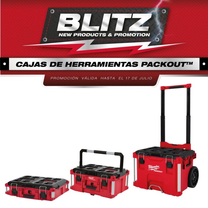 PROMO MILWAUKE: Caja rodante PACKOUT™ (48-22-8427)+ Caja PACKOUT 6" 5/8 (48-22-8424) +Caja PACKOUT 11" 1/8 (48-22-8425)