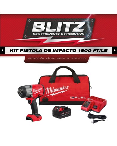 PROMO MILWAUKEE: Kit Pistola de impacto de 1/2" 1600 ft/lb + batería  XC 5.0 + 1 Cargador y bolso