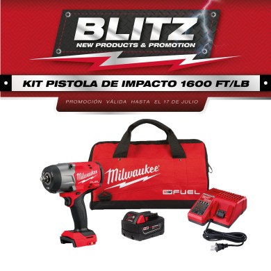 PROMO MILWAUKEE: Kit Pistola de impacto de 1/2" 1600 ft/lb + batería  XC 5.0 + 1 Cargador y bolso