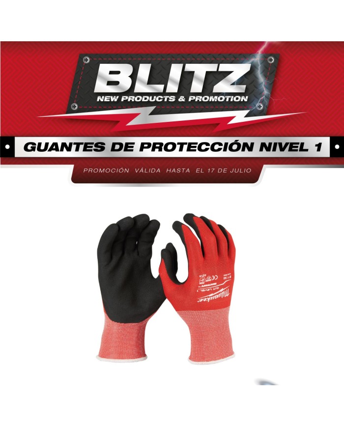 PROMO MILWAUKE: Guantes de nitrilo nivel de corte 1 (Tallas S, M, L) 48-22-8901 Milwaukee