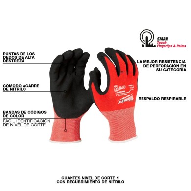 PROMO MILWAUKE: Guantes de nitrilo nivel de corte 1 (Tallas S, M, L) 48-22-8901 Milwaukee