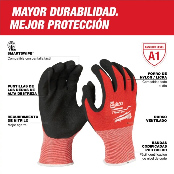 PROMO MILWAUKE: Guantes de nitrilo nivel de corte 1 (Tallas S, M, L) 48-22-8901 Milwaukee