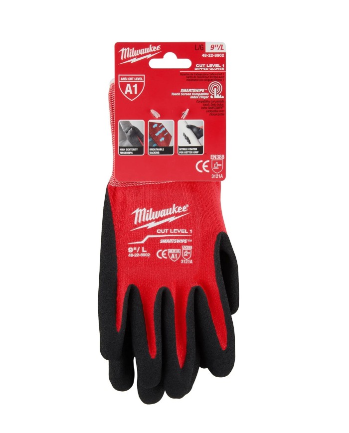 PROMO MILWAUKE: Guantes de nitrilo nivel de corte 1 (Tallas S, M, L) 48-22-8901 Milwaukee
